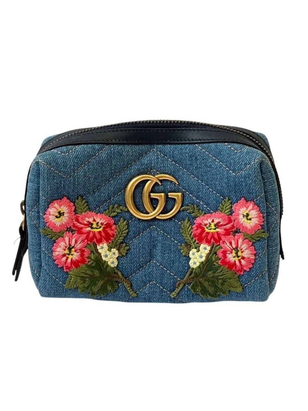 Gucci GG Marmont Denim Makeup Pouch Blue Pre Owned - Picture 1 of 13